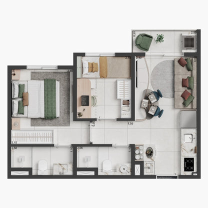 Apartamento de 2 Dormitórios com suíte no Elev Park Sacomã - Unidade 109